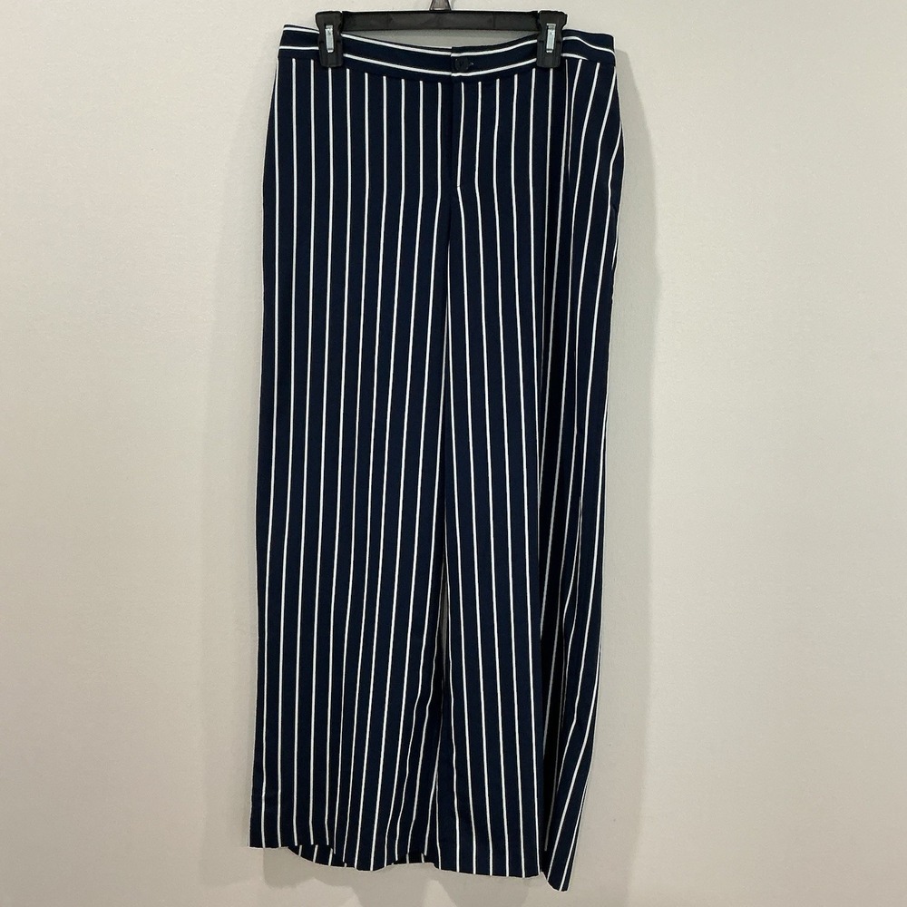 Lauren Ralph Lauren Women's Dress Pants Blue Striped Size 8 Wide Leg Nautical
